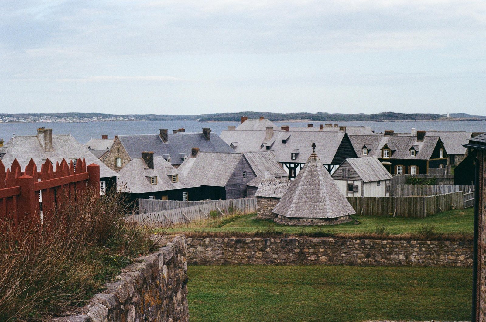 Historic coastal buildings seen from above