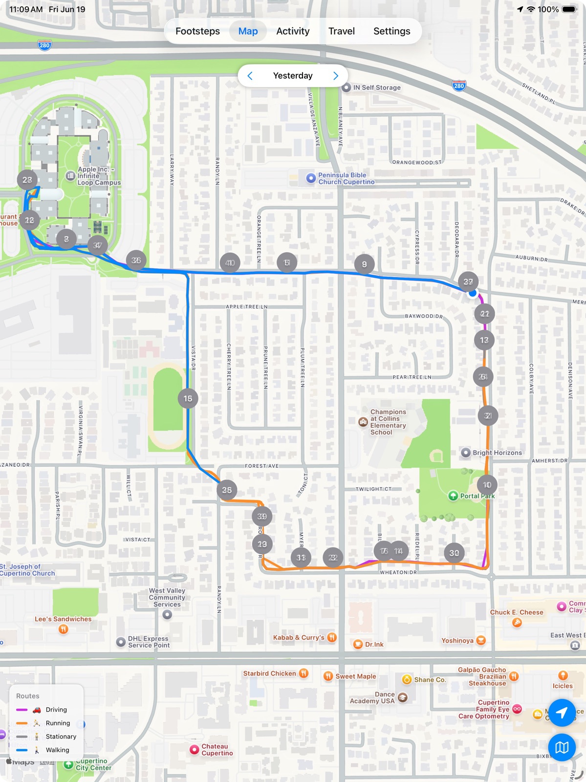 Footsteps map showing a recorded route